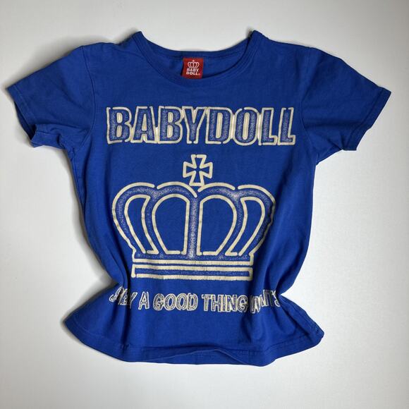 Y2K Babydoll Japan Crown Logo Tee Blue XS Graphic Harajuku Streetwear Kawaii - Picture 3 of 8